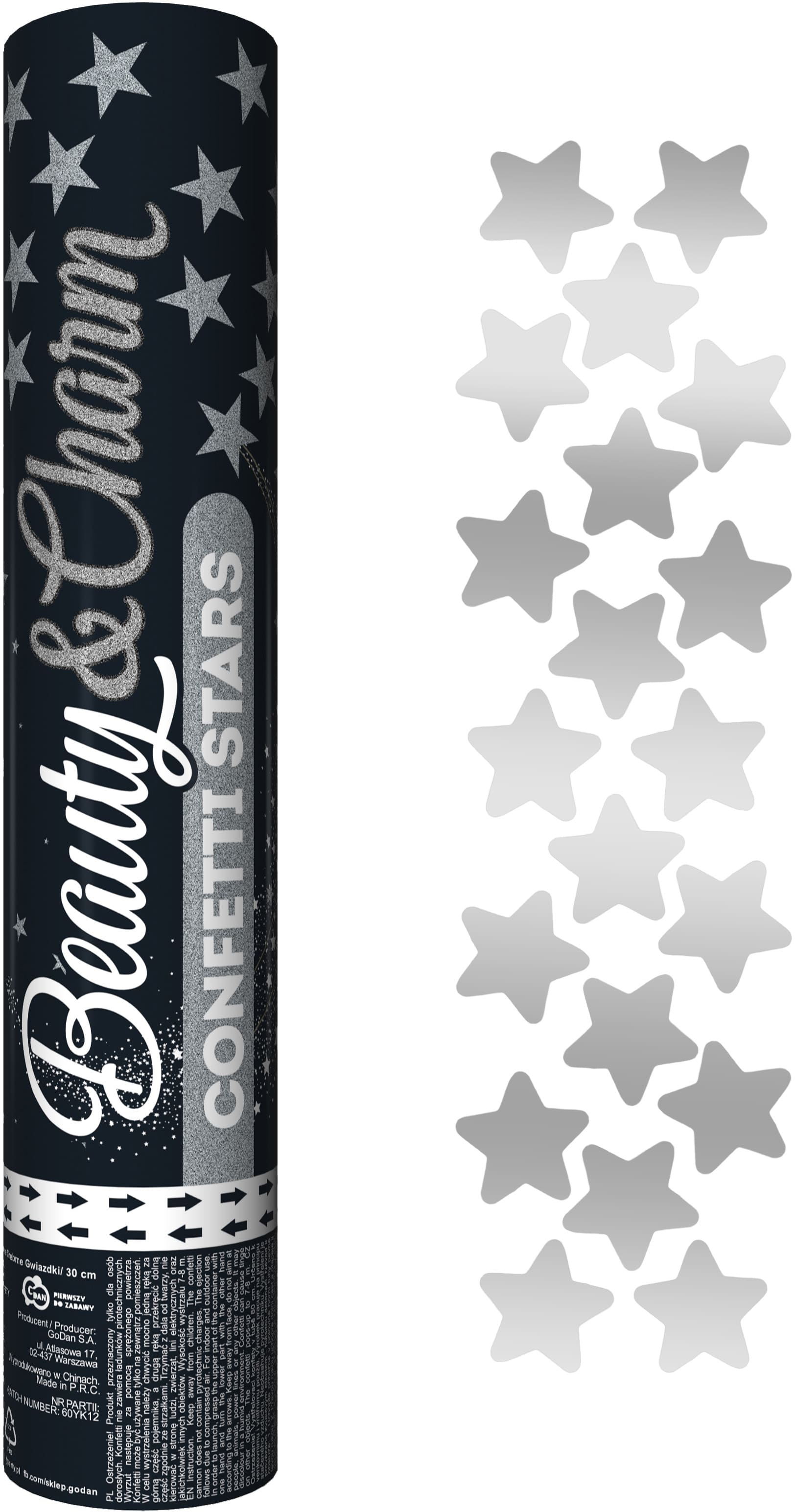 Konfeti pneumatski stars srebro  30 cm 