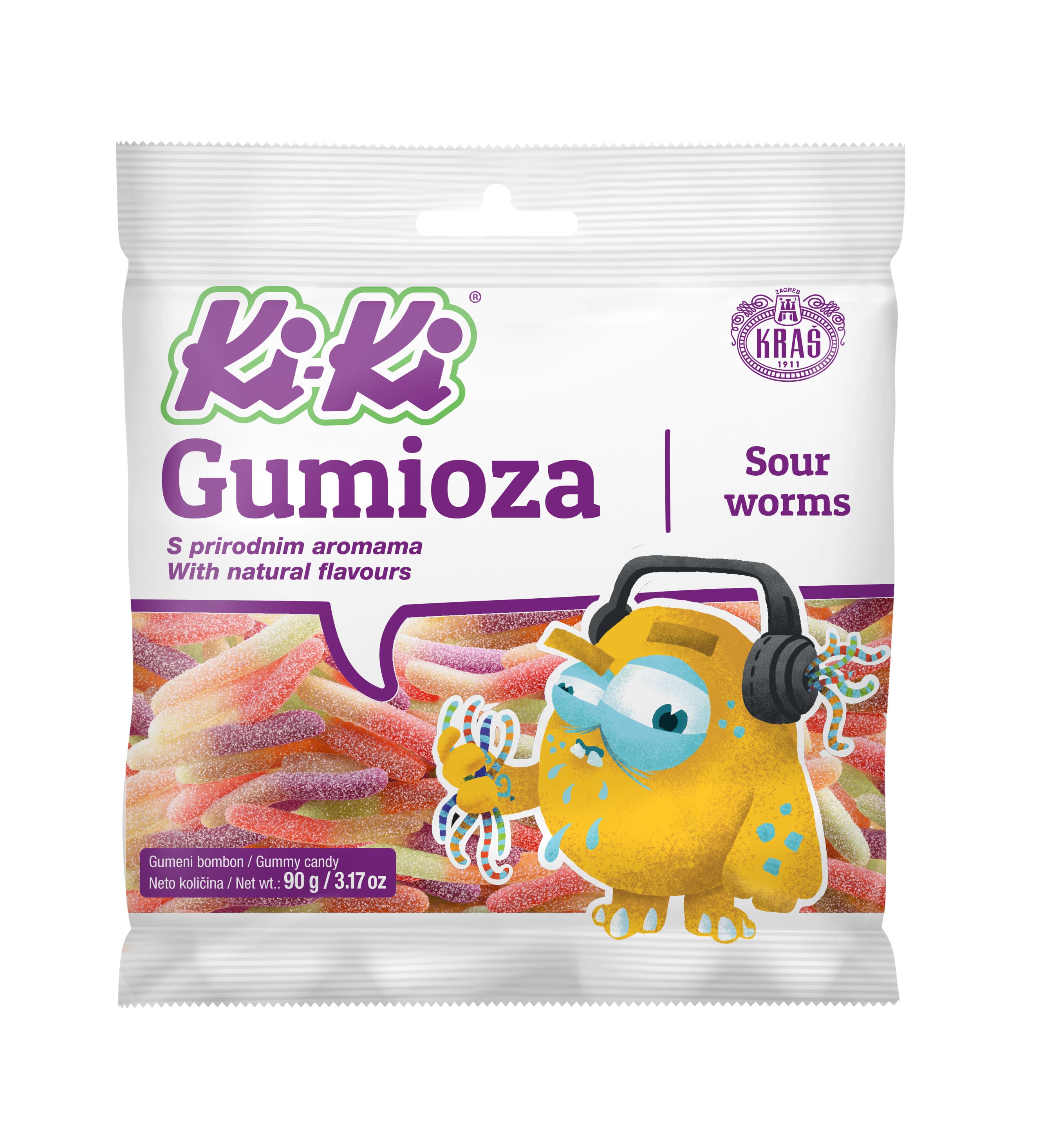 Ki-ki bombon gumeni sour worms 90g 