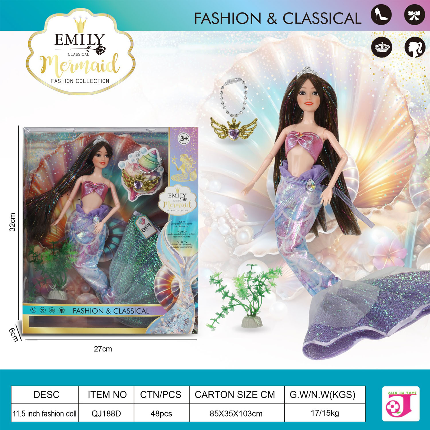 HK Mini lutka sirena ljubičasta 
