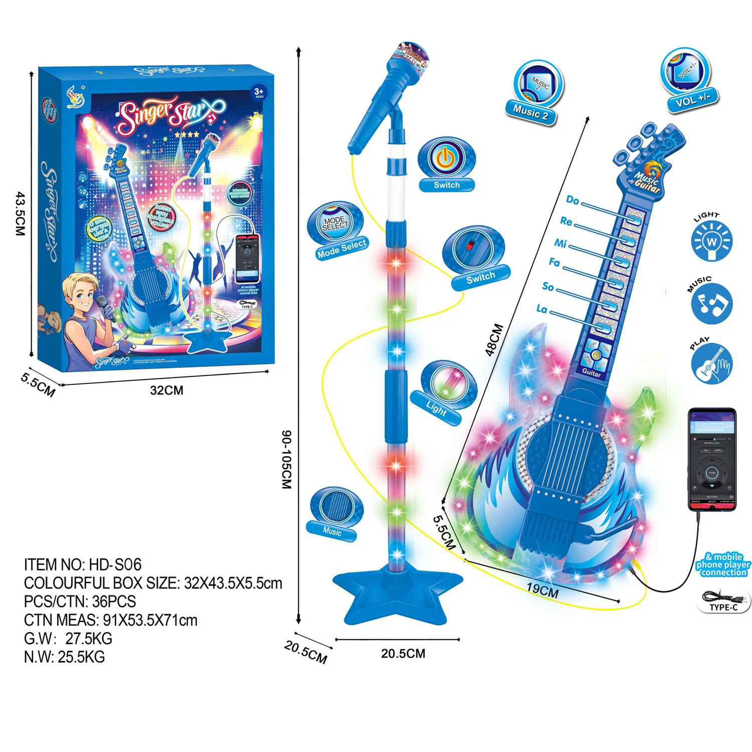 HK Mini mikrofon sa stalkom i gitarom, plava 