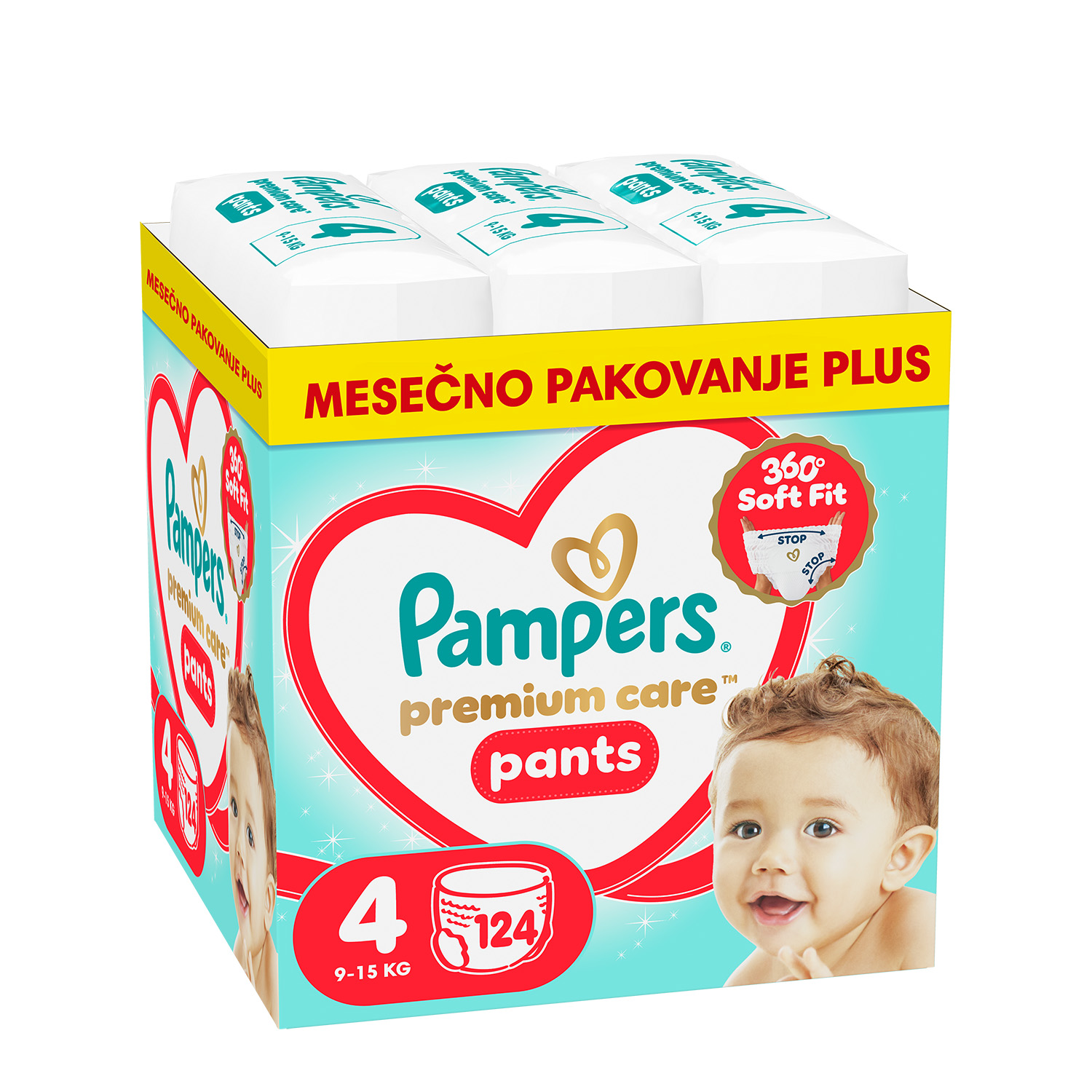 Pampers pants pel.prem.care month.S4  9-15kg124kom 
