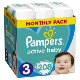 Pampers pelene active baby monthlyS3 6-10kg 208kom 