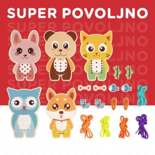 Cute&Cool drvena igračka pertlanja 5 životinja 