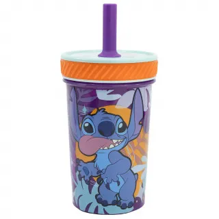 Stor čaša sa silikonskom slamčicom 370 ml Stitch 