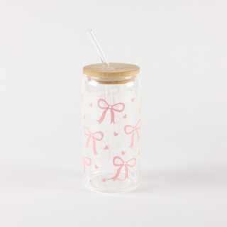 Be Cute Staklena čaša sa slamčicom, mašnica 