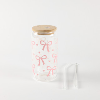 Be Cute Staklena čaša sa slamčicom, mašnica 