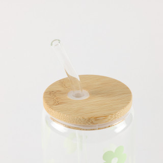 Be Cute Staklena čaša sa slamčicom, zeleni cvetići 