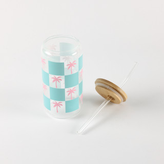 Be Cute Staklena čaša sa slamčicom, palme 