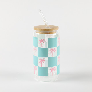 Be Cute Staklena čaša sa slamčicom, palme 