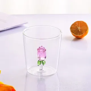 Cute&Cool HOME staklena čaša sa ružom, 400ml 