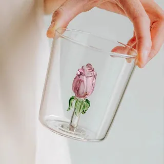 Cute&Cool HOME staklena čaša sa ružom, 400ml 
