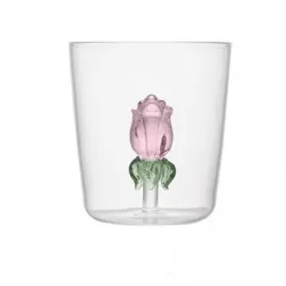 Cute&Cool HOME staklena čaša sa ružom, 400ml 