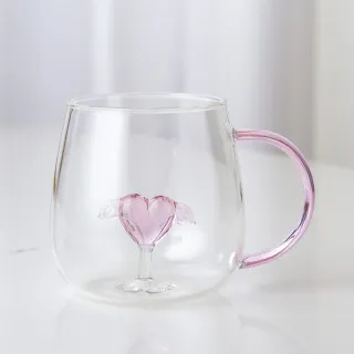 Cute&Cool HOME staklena šolja sa srcem, 400ml 