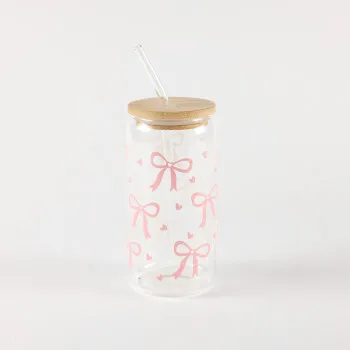 Be Cute Staklena čaša sa slamčicom, mašnica 