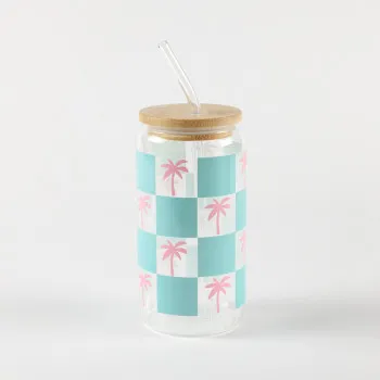 Be Cute Staklena čaša sa slamčicom, palme 