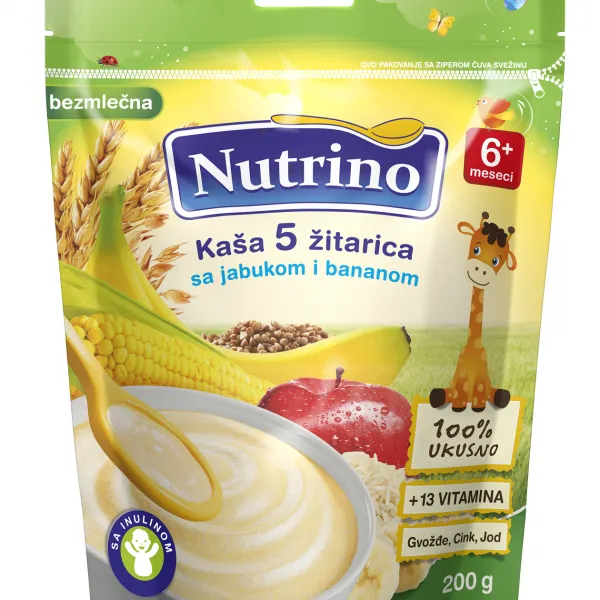 Nutrino bezmlečna instant kaša 5 žitarica sa jabukom i bananom 200g 