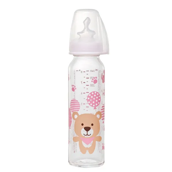Nip flašica staklena 250ml sa silikonskom cuclom za mlijeko 0m+