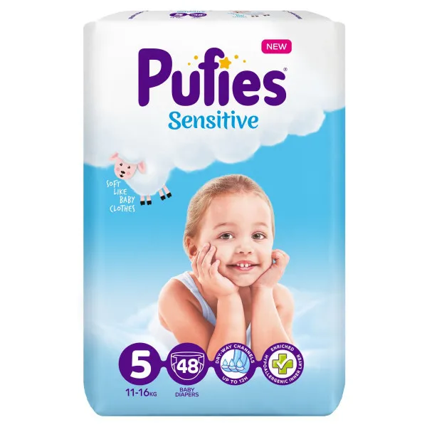 Pufies pelene sensitive MP 5 junior 11+kg 48 kom 