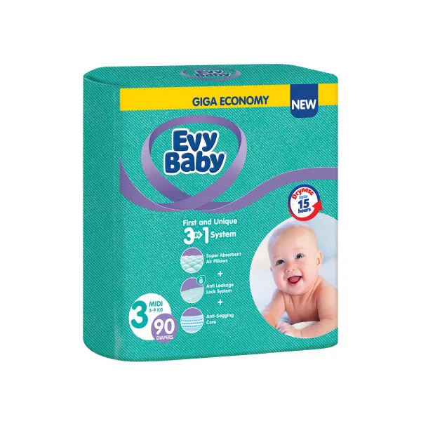 Evy baby pelene giant 3 midi 5-9kg 90kom 3 u 1 