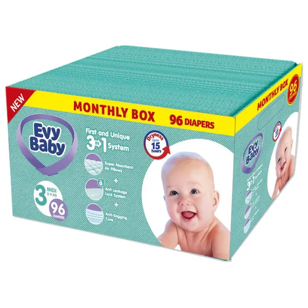 Evybaby pelene Box 3 midi 5-9kg - 96 kom 3u1 