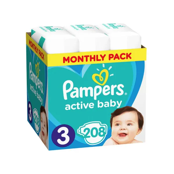 Pampers pelene active baby monthlyS3 6-10kg 208kom 