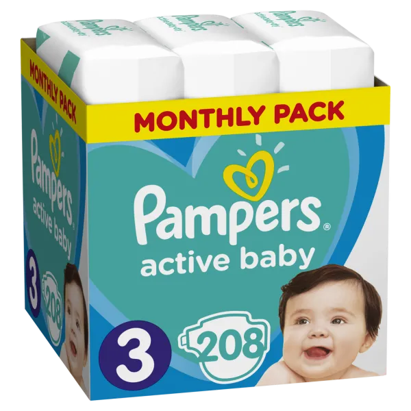Pampers pelene active baby monthlyS3 6-10kg 208kom