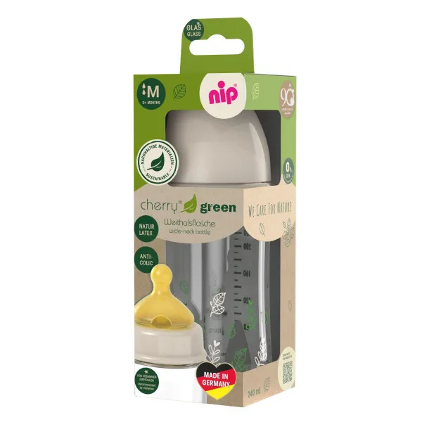 Nip Green staklo flašica bež 240ml 0m+, M protok 