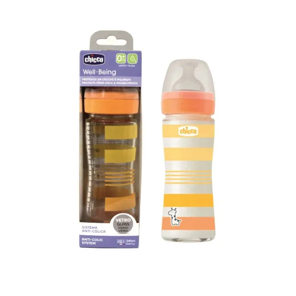 Chicco WB staklena flašica 240ml, silikon,uni. 