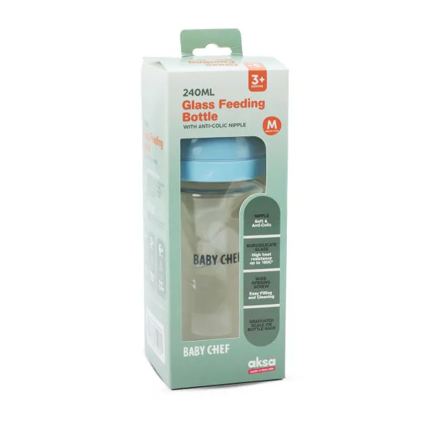 Baby Chef flašica staklena 240ml, plava