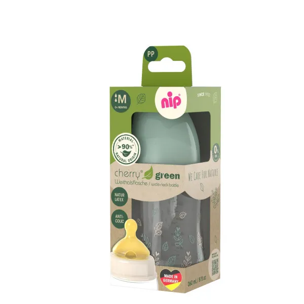 Nip Green PP flašica zelena 240ml 0m+,M protok