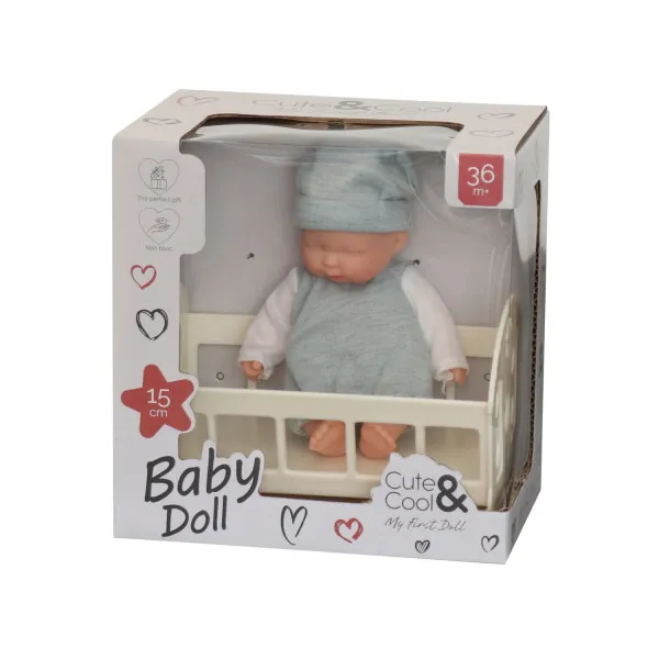 Cute&Cool lutka beba u krevecu, 15cm