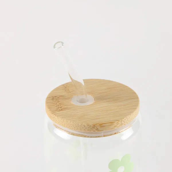 Be Cute Staklena čaša sa slamčicom, zeleni cvetići 