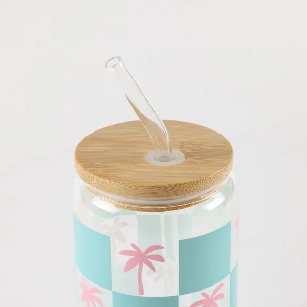 Be Cute Staklena čaša sa slamčicom, palme 