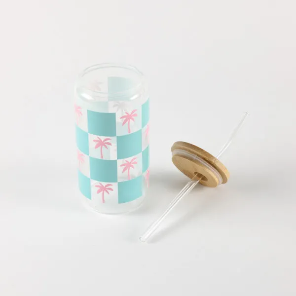 Be Cute Staklena čaša sa slamčicom, palme 