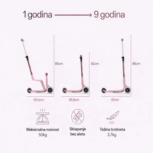 Smarttrike Xtend Mini trotinet 4u1 roze 