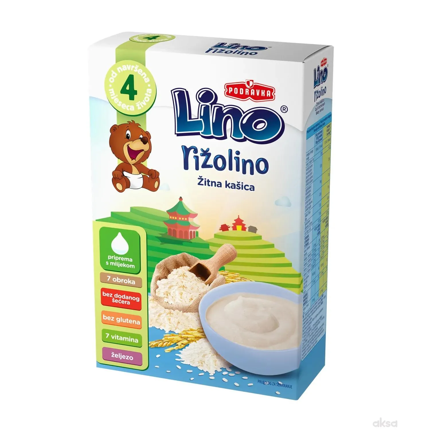 Lino bezmliječna instant kaša rižolino 150g 