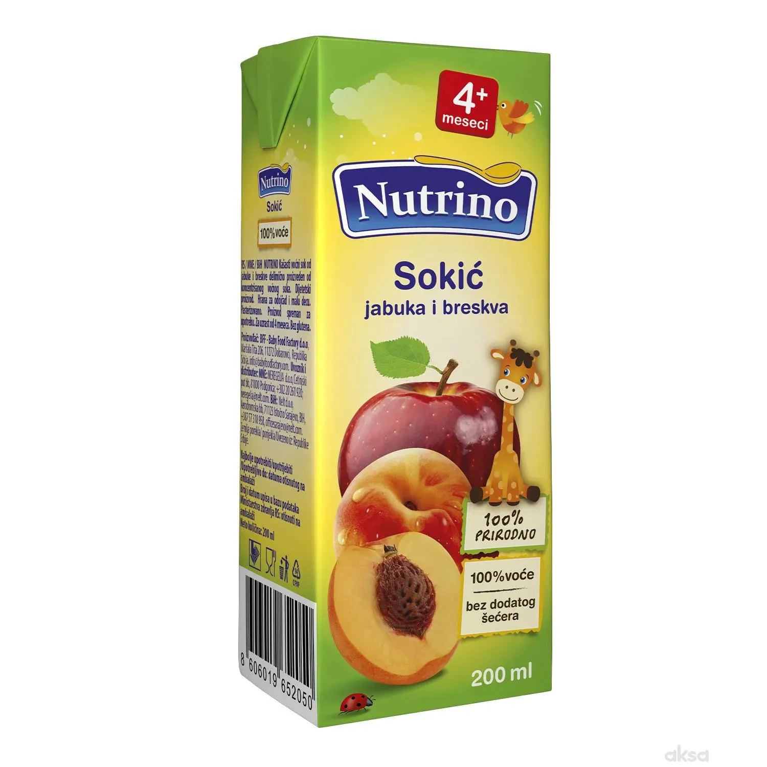 Nutrino sokić jabuka i breskva 200ml 