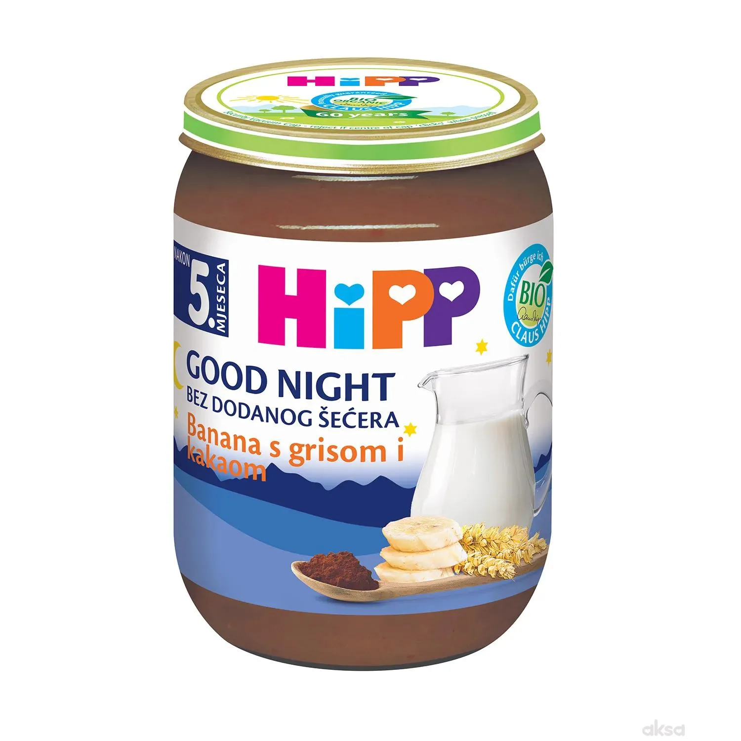 Hipp kašica za l. noć banana, griz i kakao 190g 