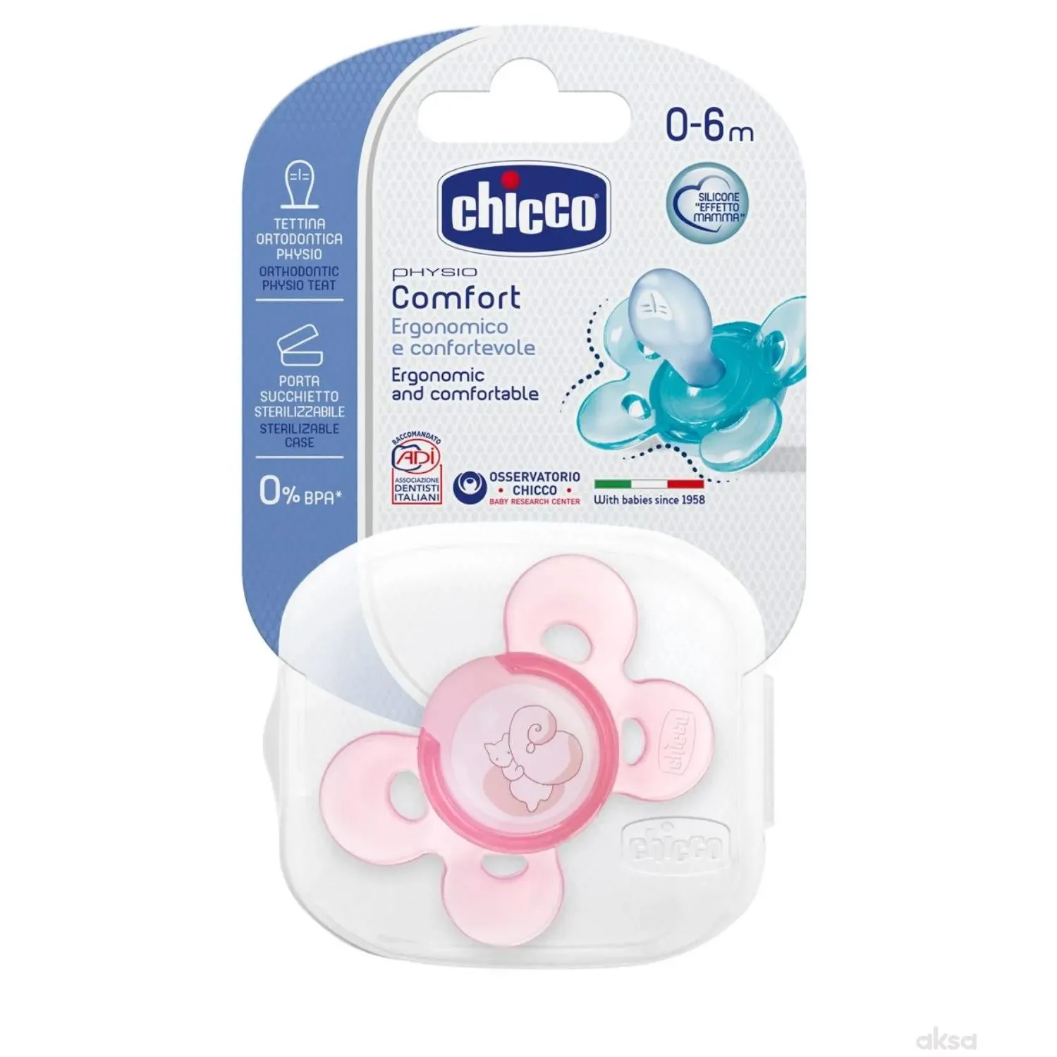 Chicco cucla Giotto Comfort silikon 0-6m 1 kom roze