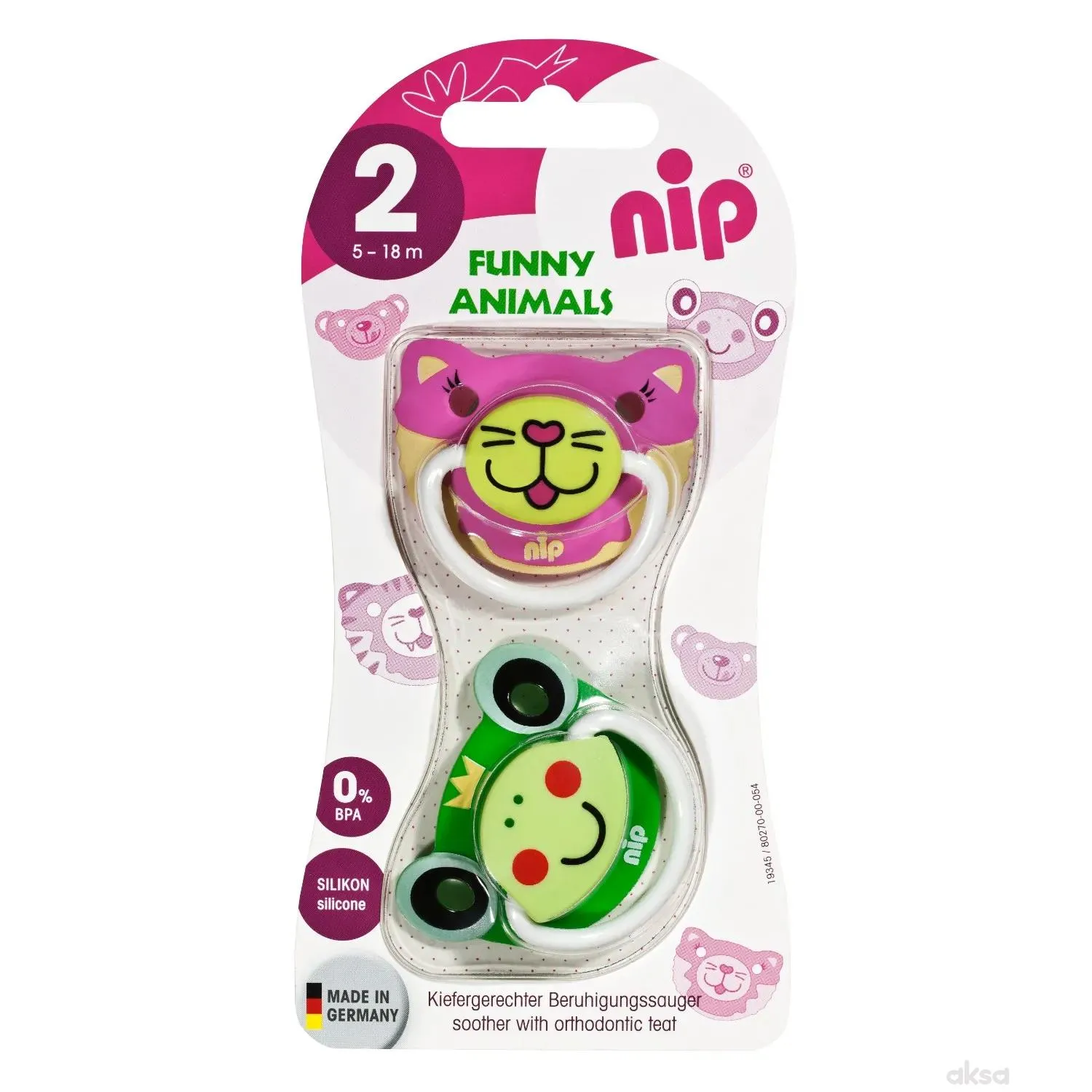 Nip cucla Funny Animals, silikon 5 -18m, 2kom 