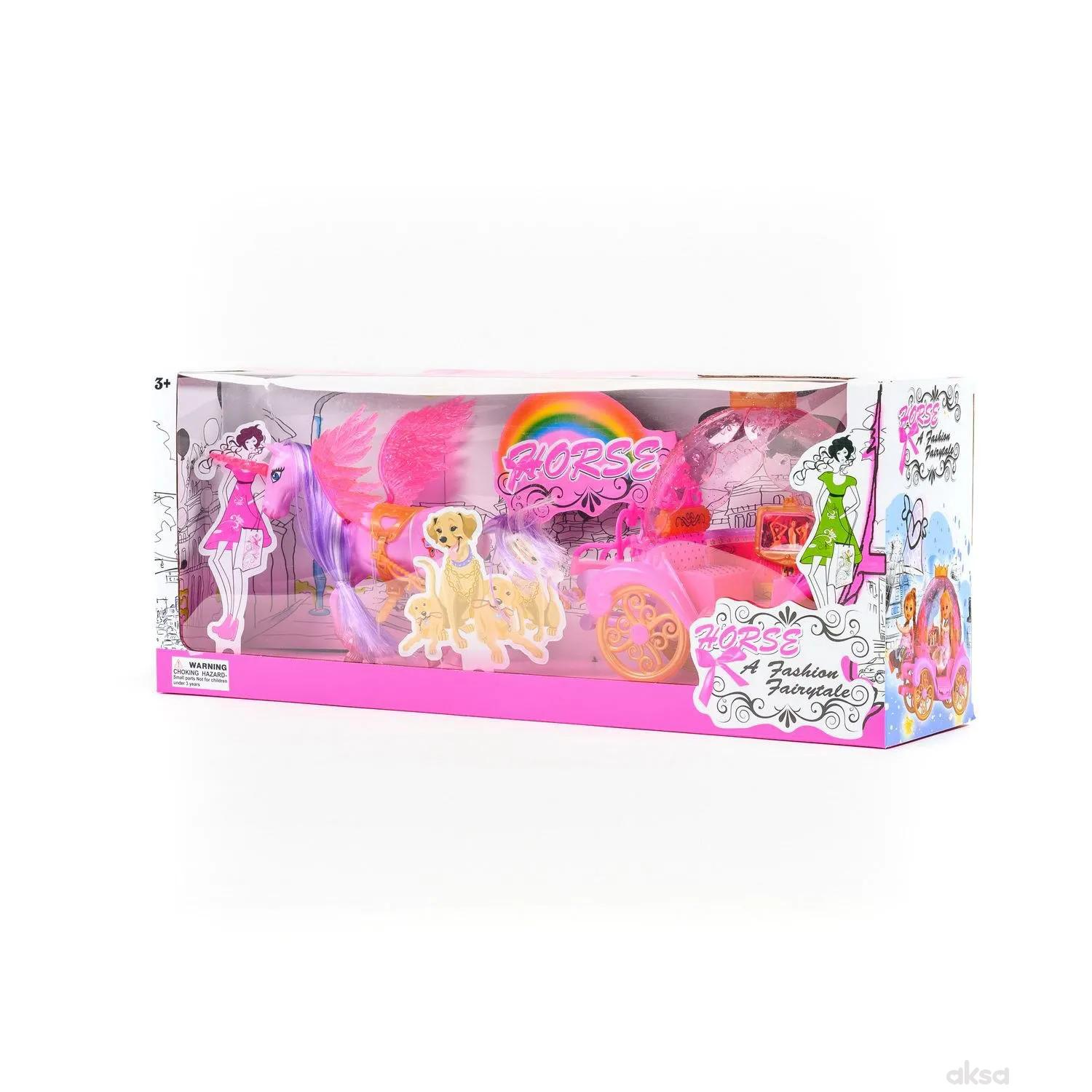 HK Mini igračka set konjić sa kočijom, roze 