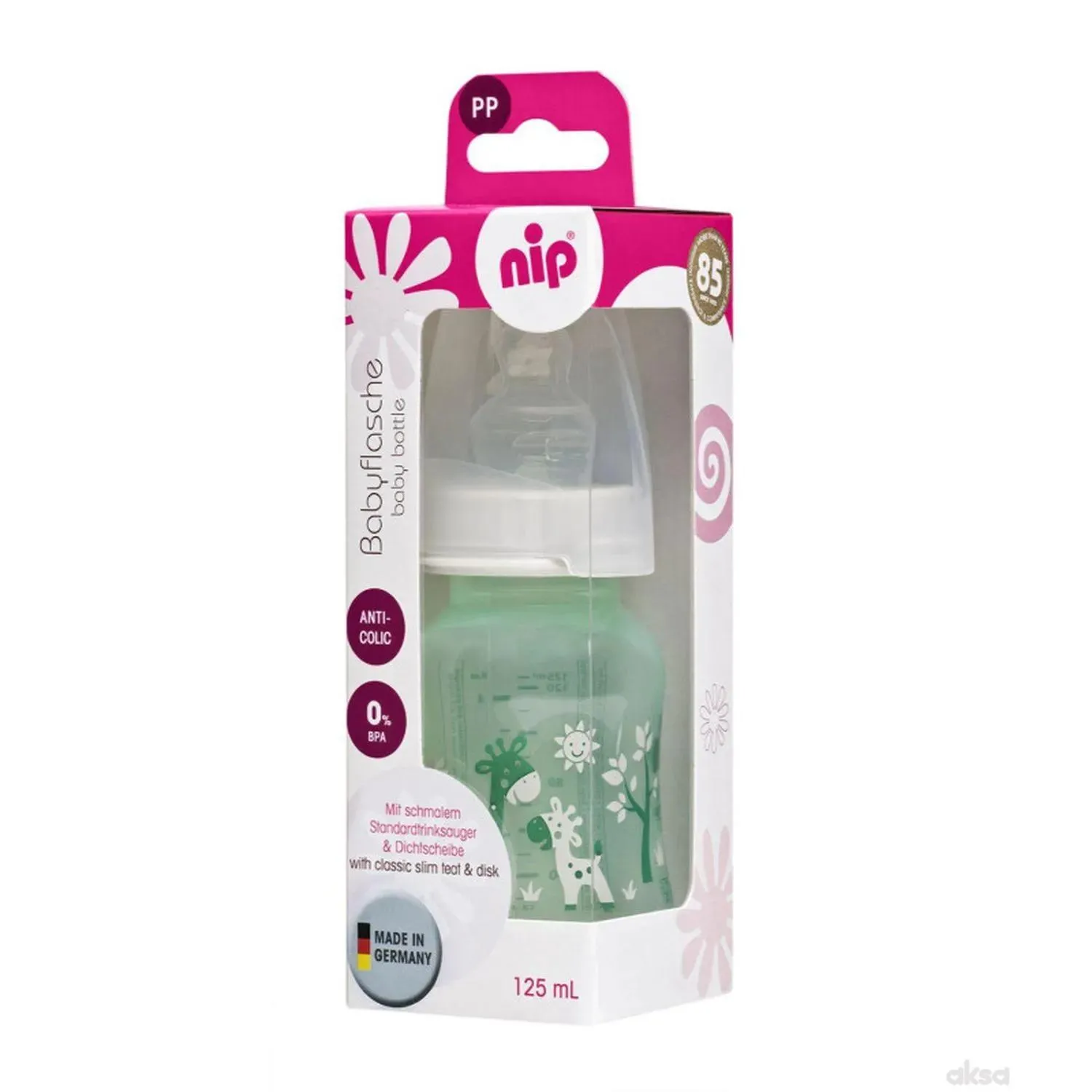 Nip PP flašica Trendy Unisex 125 ml sa silikonskom cuclom za čaj 0-6