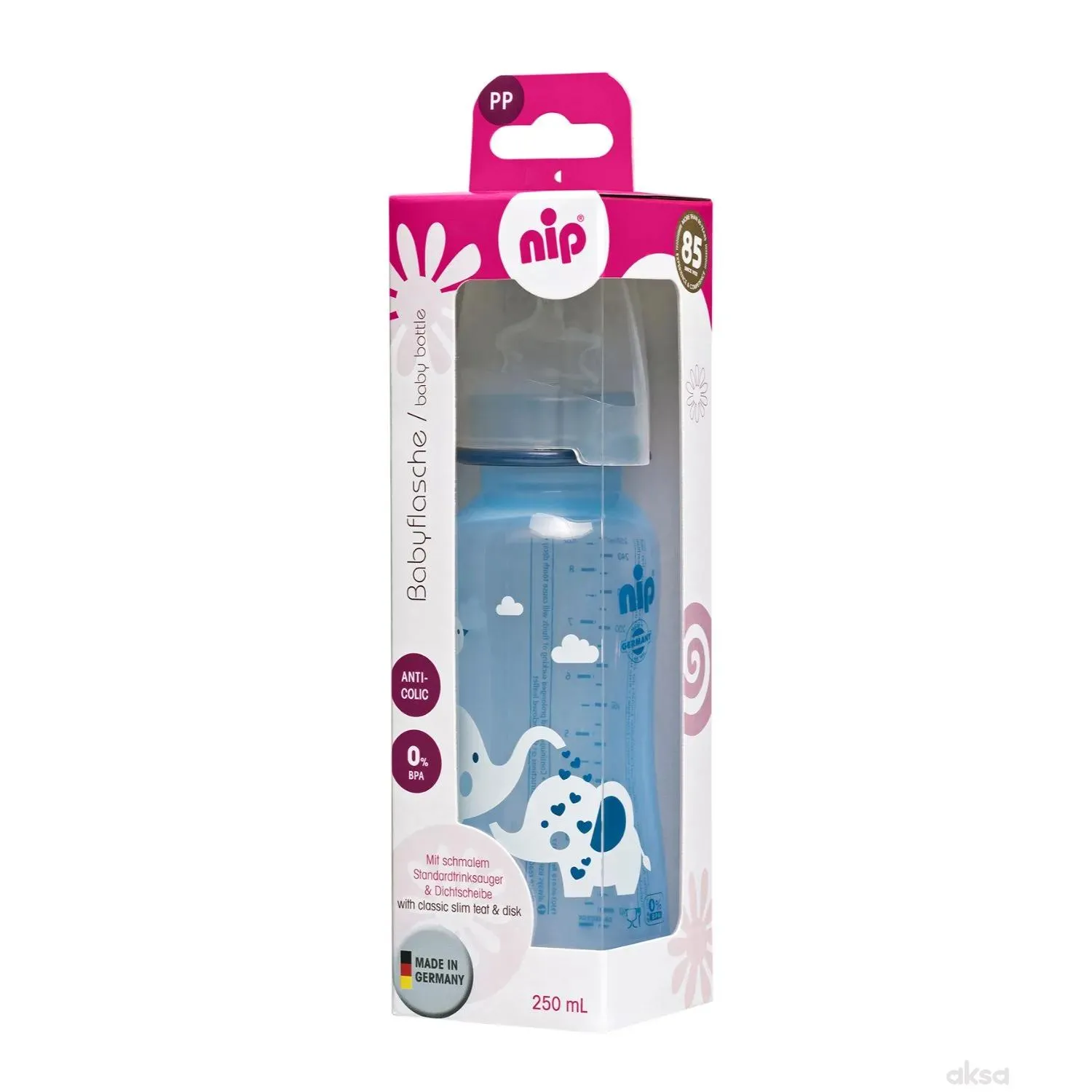 Nip pp flašica Trendy Boy 250 ml sa silikonskom cuclom za mlijeko 0-6