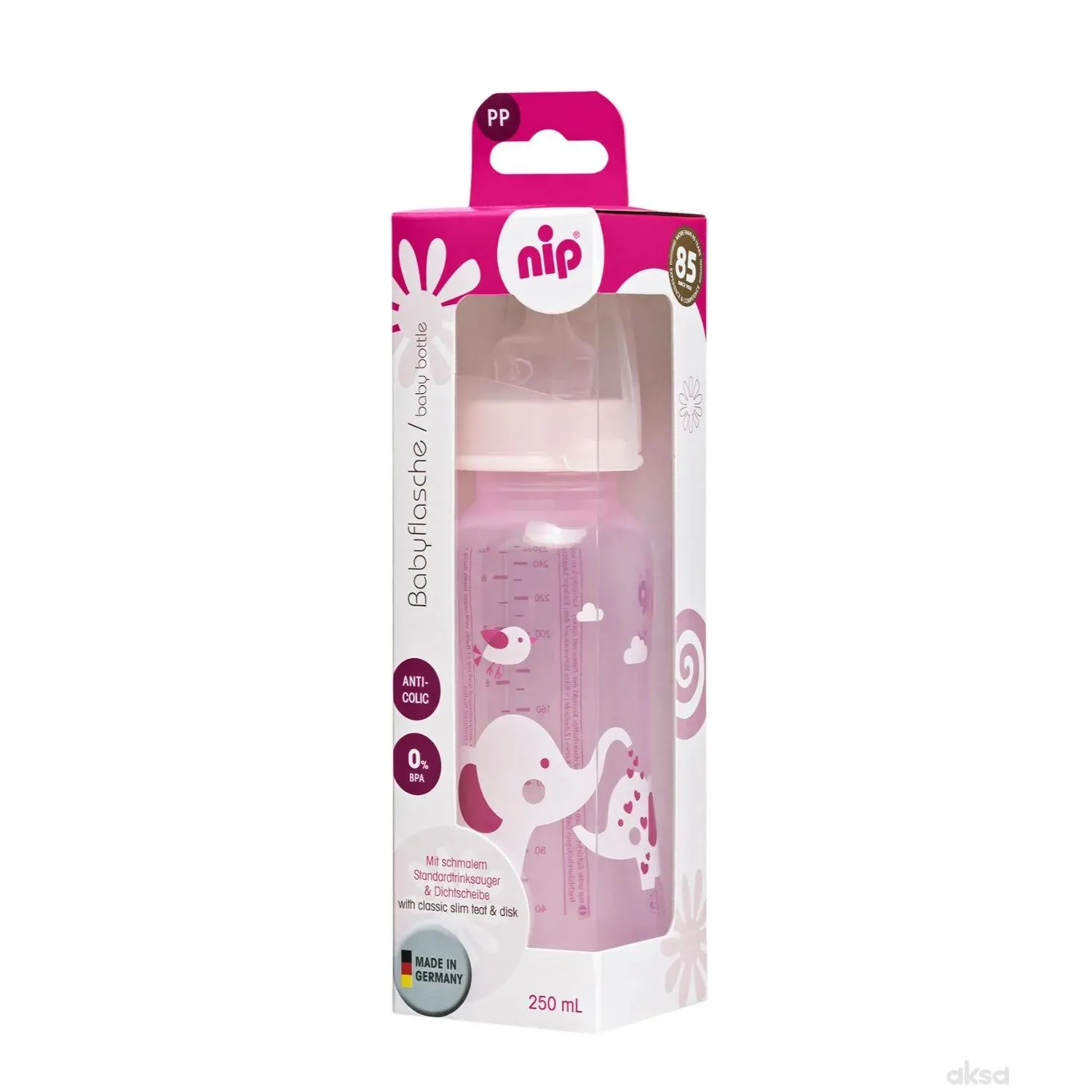 NIP pp flašica Trendy Girl 250ml sa silikonskom cuclom za mlijeko 0-6