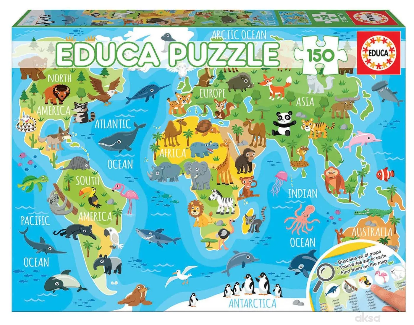 Educa slagalica životinjska mapa svijeta 150 dijelova