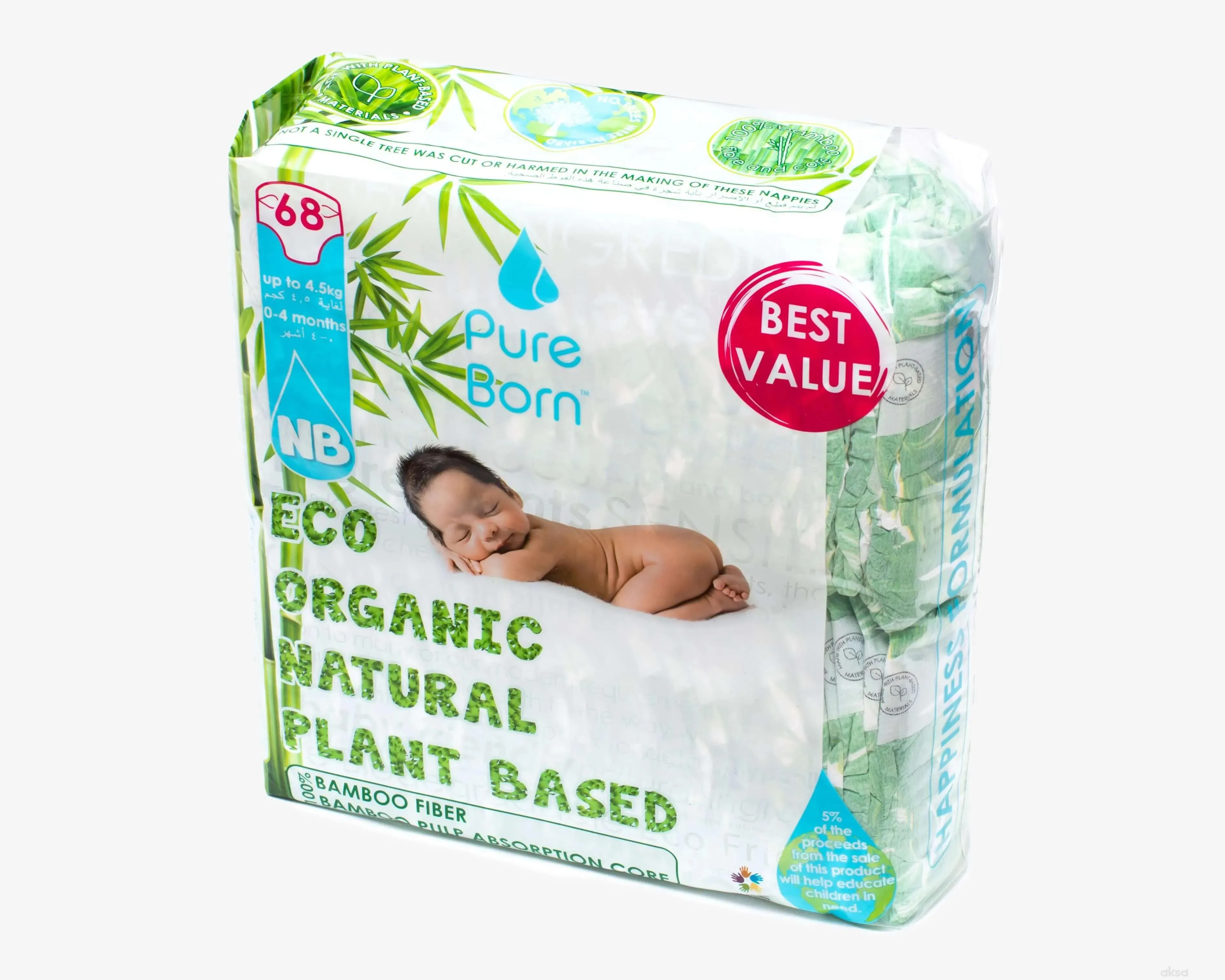 Pure Born pelene 1 Newborn Jumbo 0-4,5kg 68kom 