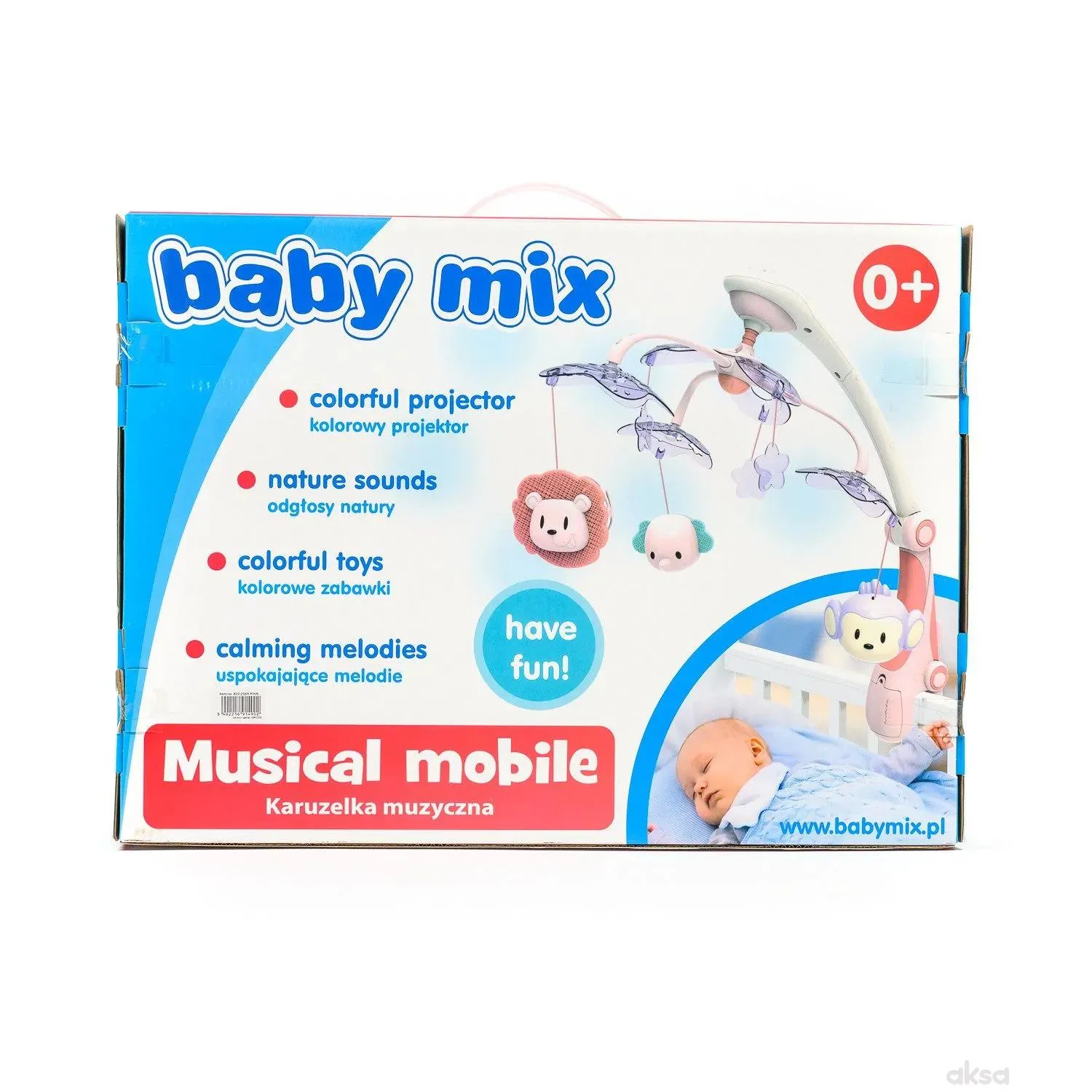 Baby Mix muzička vrteška vesele životinjice roze 