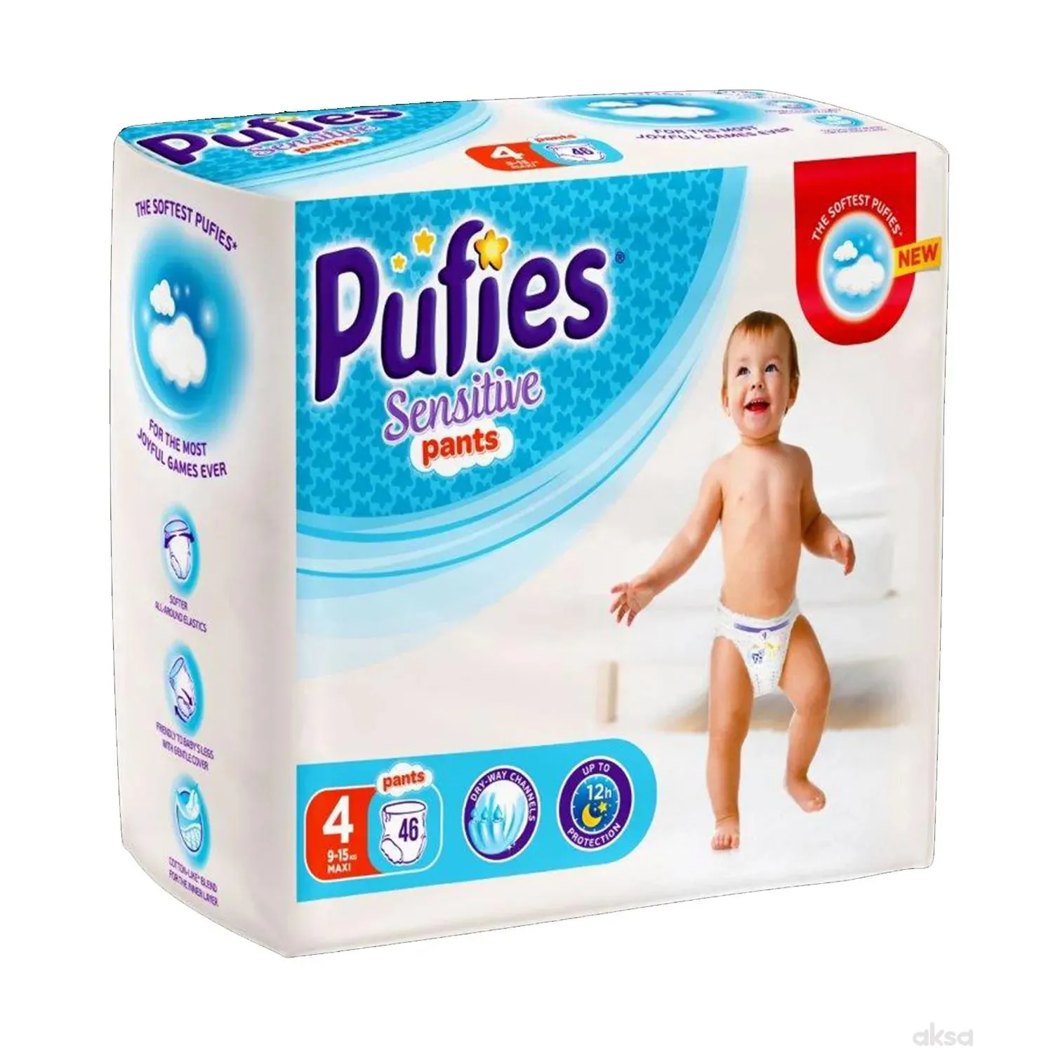 Pufies pelene pants sensitive 4 maxi 9-15kg 46kom 