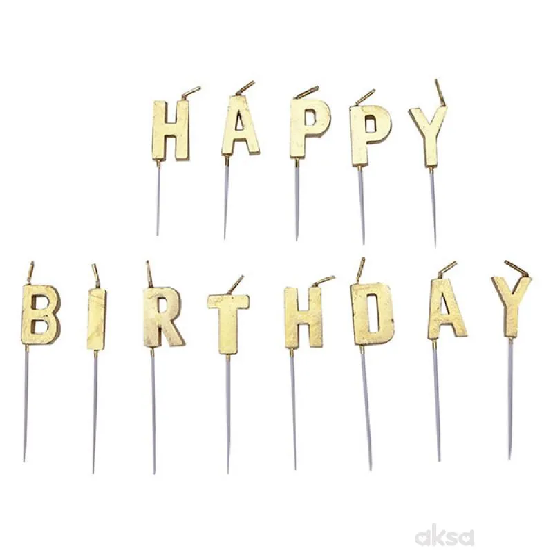 Svijeće zlatne happy birthday 7,7 cm 