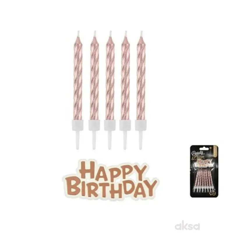 Svijeća happy birthday ružičasto zlato 16 kom 